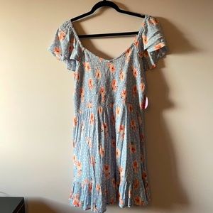 Francescas Blue and pink floral smocked dress